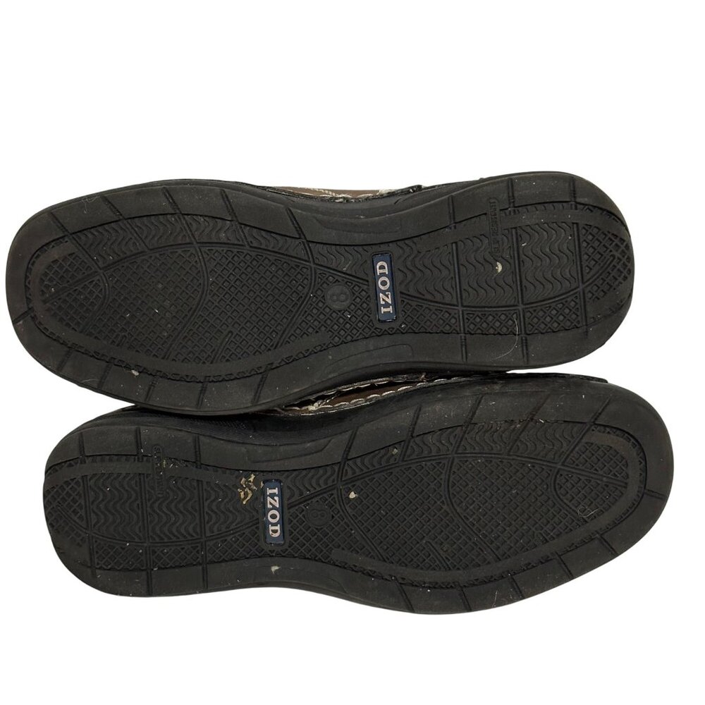 IZOD Mens Brown Leather Slip-On Loafers Contrast Stitching Rubber Sole Shoes 8M - Picture 9 of 11